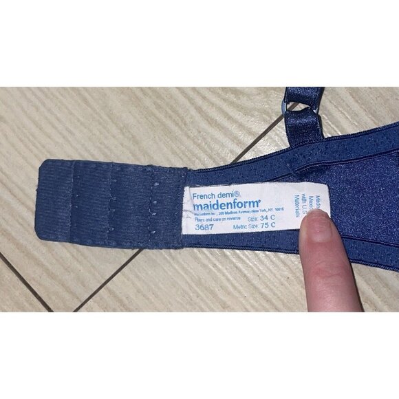 Vintage Maidenform French Demi 3687 Satin Soft Cup Underwire Womens 34C Blue - Picture 6 of 6